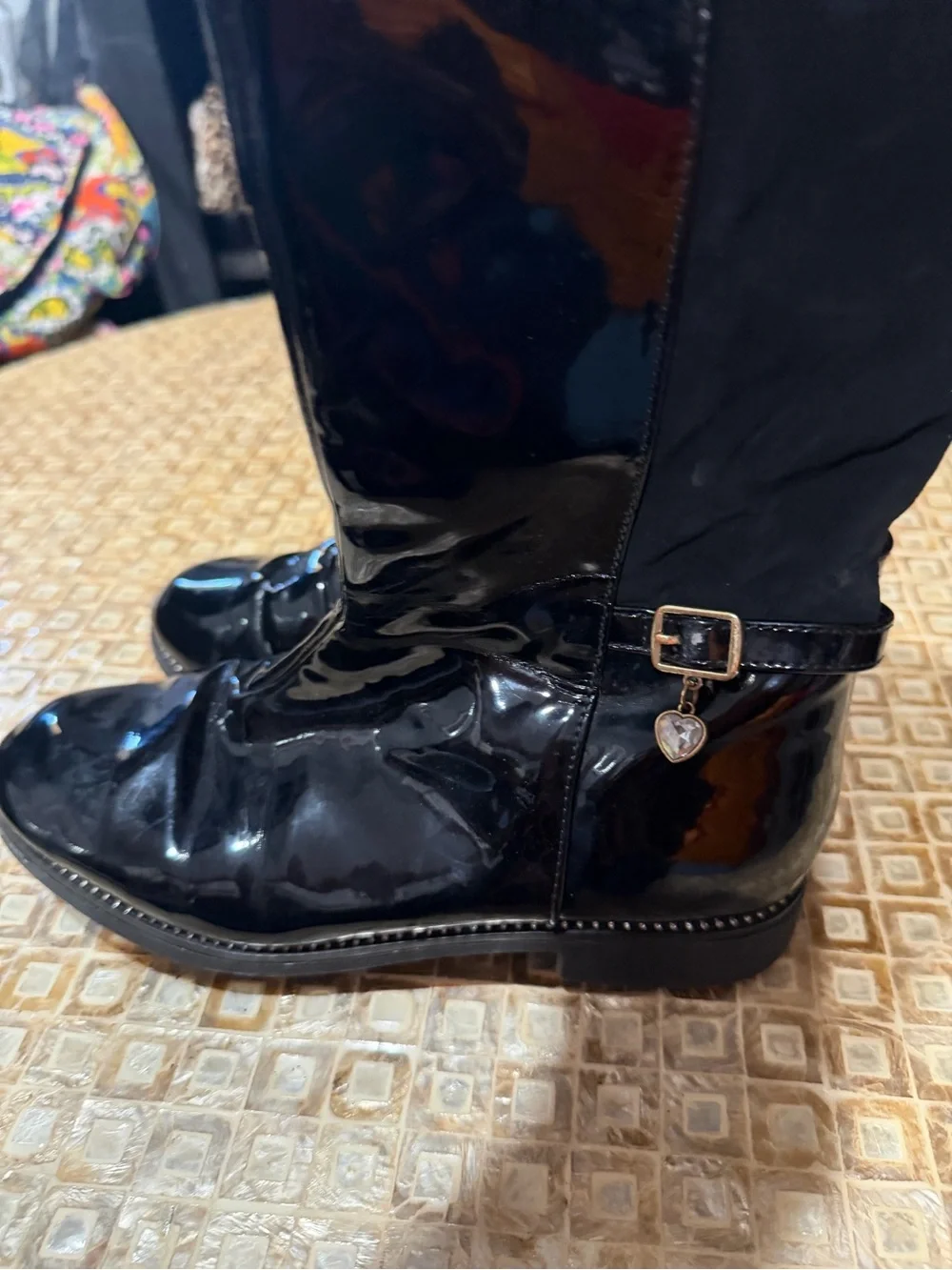 Place Black Patent Kids' Ankle Boots with Heart Charm